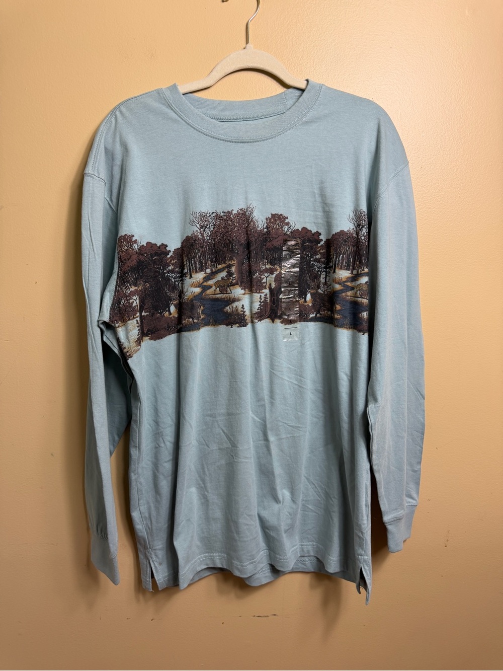 NWT Buckhorn River Men's L Long Sleeve Graphic Tee Light Blue Forest Nature